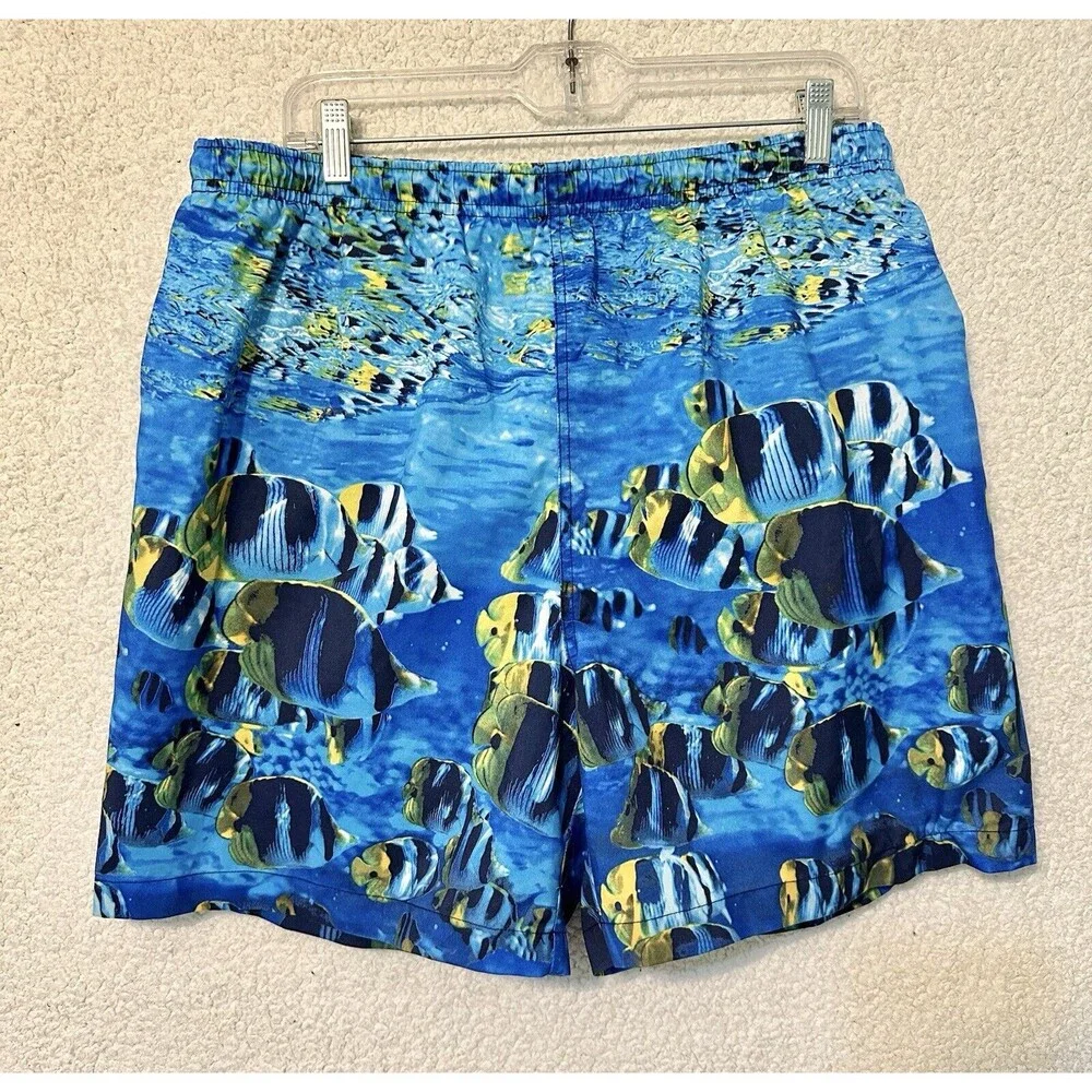 Vintage Men's Nautica Aquarium Pattern Navy‎ Swim Trunk Shorts Size Large